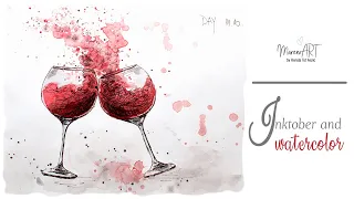 Ink and watercolor - Day 11 - wine glasses