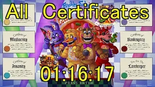 【FNAF 6】 All  Certificates Speedrun in 01:16:17