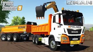 Farming Simulator 19 - MAN TGS Truck With Tandem Tipper Trailer Transports Dirt