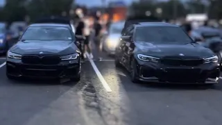 BMW M550i races BMW M340i