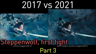 Justice League 2017 vs 2021 Steppenwolf first fight against JL side-by-side comparison (part 3)