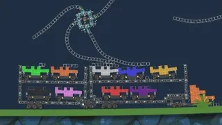 Truck hauling nine hummers through a road full of obstacles - Bad Piggies