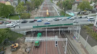 Poland / Olsztyn - Kolejowa Street and the surrounding area, railway traction. 4K dji mini 3 pro