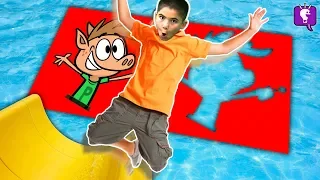 Water Sliding Through Impossible CARTOON Shapes! Challenge by HobbyKidsTV