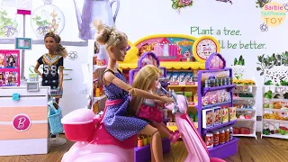 Barbie supermarket toys, Barbie takes Kelly to the supermarket shopping