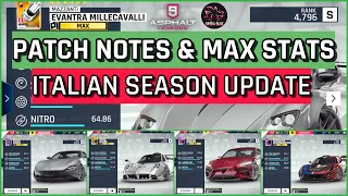 NEW Italian Season UPDATE, PATCH NOTES & NEW CARS MAX STATS, Asphalt 9, Super G Black