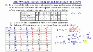 Spearman's Rank Correlation - 2019 WAEC FURTHER MATHS PQ