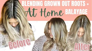 Blending Grown Out Roots AT HOME 💆🏼‍♀️ & DIY Balayage! 🖤🤎🤍