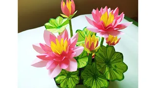 Lotus paper flower. water lily.||make beautiful lotus flower showpiece.diy paper flower..