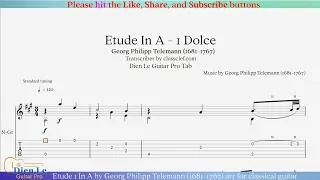 Etude 1 In A by Georg Philipp Telemann (1681-1767) arr for classical guitar with tabs