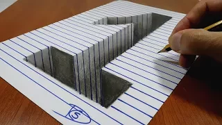 Draw a number 1 Hole on Line Paper   3D Trick Art