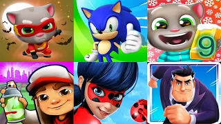 Tom Hero Dash vs Sonic Dash vs Tom Gold Run vs Subway Surfers vs Miraculous vs Agent Dash