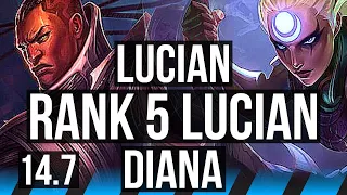 LUCIAN vs DIANA (MID) | Rank 5 Lucian, 8 solo kills, 67% winrate, Godlike | TR Challenger | 14.7