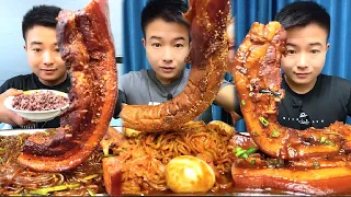 Chinese Food Mukbang Eating Show Asmr |​ ​Braised Pork Belly, Fried Noodles, Big Sausage Noodle Egg