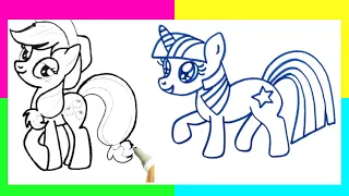 Draw with me My Little Pony Applejack,Twilight Sparkle Drawing