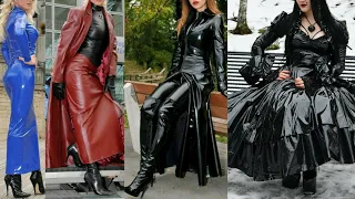 latex leather eye catching fabulous long power dresses for women and girls