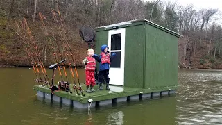 Camping & Fishing on Floating Cabin Built From Scratch (My Quarantine Bug Out Cabin)