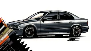 Realistic Car Drawing - BMW E39 M5 - Time Lapse - Drawing Ideas