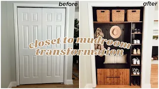 ULTIMATE CLOSET TO MUDROOM TRANSFORMATION ON A BUDGET MAKEOVER | DIY Closet Organization Shelves