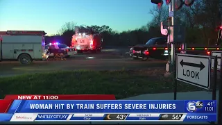 Woman hit by train suffers severe injuries