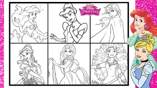 PRINCESS Coloring Page All Together Coloring DISNEY Princesses ARIEL ANNA MERIDA BELLE CINDERELLA