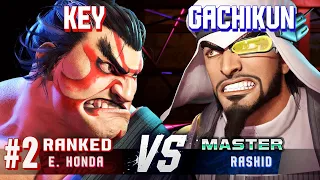 SF6 ▰ KEY (#2 Ranked E.Honda) vs GACHIKUN (Rashid) ▰ High Level Gameplay