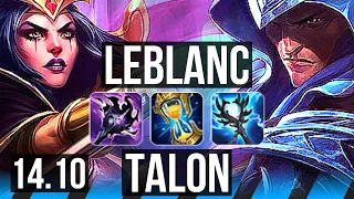 LEBLANC vs TALON (MID) | 67% winrate, 9/2/9 | BR Diamond | 14.10