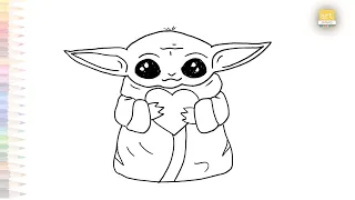 Baby Yoda drawing with love heart | Grogu drawings | How to draw Baby Yoda step by step | cartoons