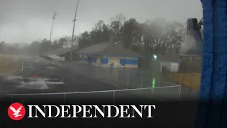 Moment powerful tornado rips through Arkansas school