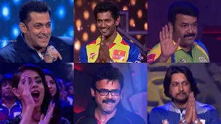 Salman Khan, Mohan Lal, Kiccha Sudeep, Venkatesh Entry On Stage At Celebrity Cricket Curtain Raiser