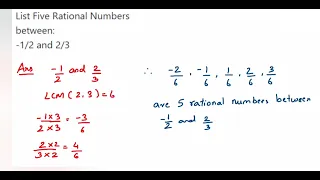 Find 5 rational numbers between -1/2 and 2/3. Class 8 and 7 - Maths - Rational numbers - Ncert