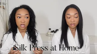 how to: Silk Press on natural hair | Curly to Straight | Hair Care Routine 2024