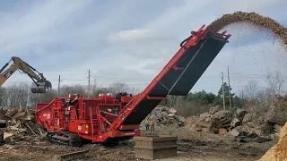 Morbark 6400XT Horizontal Grinder processing wood waste with Maverick