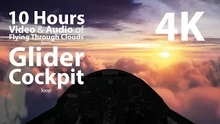 4K UHD 10 hours - Glider Sailplane Cockpit Flying at Sunset with Gentle Flapping Wind Audio