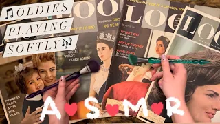 ✨ASMR 60s magazine flip with oldies playing — VOTE ON THE NEXT VIDEO — crinkly tracing & whispers✨