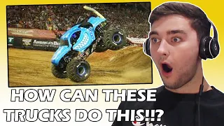 British Guys First Time Reaction to Monster Trucks! Craziest Crashes!