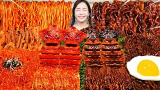 ENG SUB) Buldak & Jjajang🔥 Squid Enoki Mushroom 🦑 Spicy Korean Ramen Calamari Mukbang ASMR Ssoyoung