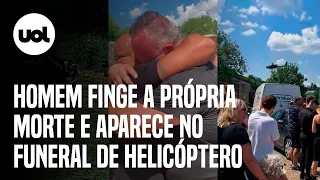 Homem finge morte e chega ao próprio funeral de helicóptero na Bélgica; veja vídeo