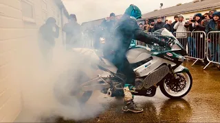SUPERCHARGED BURNOUT of HONDA VFR750F with NITROUS OXIDE - Team Flying Duck Theory by Andrew Langdon