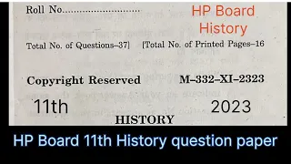 HP Board +1 Class History Question paper 2023 | HP Board | #hpbose #history #hpboard