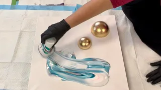 Piping Paint! - Let It Drip - Acrylic Pour - Gold Orbs