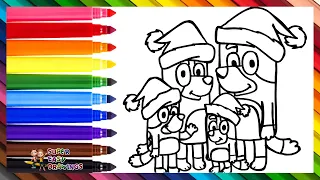 Drawing and Coloring Bluey and Her Family During Christmas 🐶🎁🎅❤️ Drawings for Kids