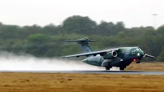 [4K] RARE: Embraer KC-390 former Brazilian AF | Wet Spray Takeoff Eindhoven