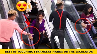 ALL TIME HITS TOUCHING STRANGERS HANDS ON THE ESCALATOR PRANK | MR. HOTY |