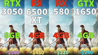 RTX 3050 vs RX 6500 XT vs RX 580 vs GTX 1650 Test in 6 Games