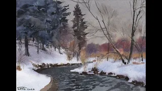 Зимний пейзаж акварелью. Watercolor winter landscape