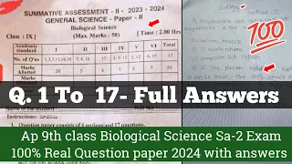 Ap 9th class Biological Science Sa-2 real paper and answers 2024|9th Sa2 biology answer key 2024