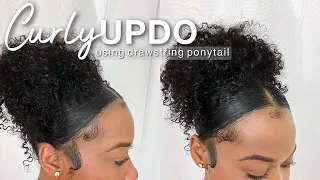 EASY Curly Updo Using Drawstring Ponytail | Protective Natural Hairstyle + Claw Clip Ft.BetterLength