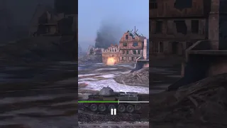 WOT Blitz Y5 T-34 Tank Drives through the Ruins of City of Himmelsdorf and Destroys the Enemies