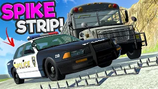 PRISON BUS Police Escape Against SPIKE STRIPS in BeamNG Drive Mods!
